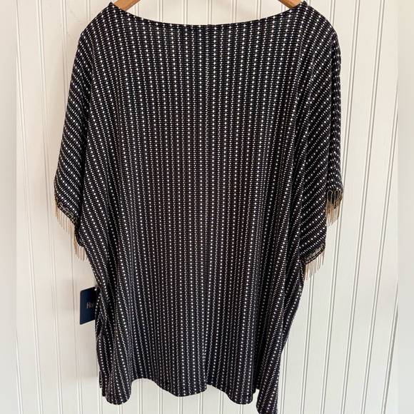 Rafaella Black and White Top Size Large NWT with beaded fringe sleeves - Picture 5 of 6